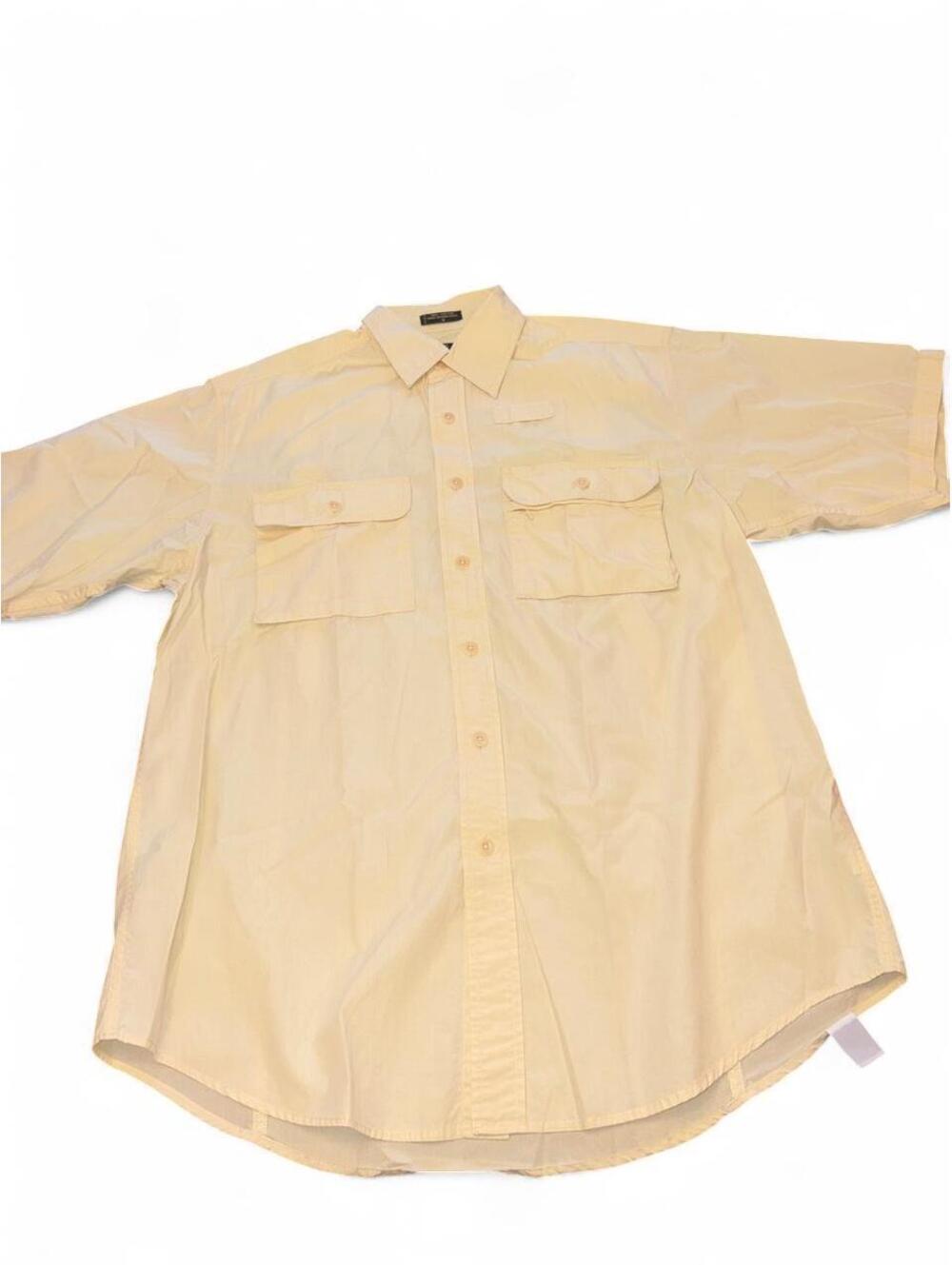 Vintage Orvis Mens Utility Shirt Size Medium M Pale Yellow Short Sleeve Cotton